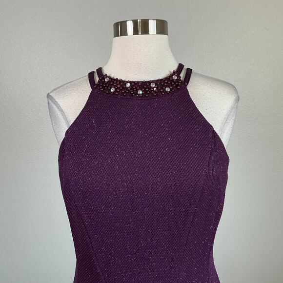 Beaded Mermaid Evening Gown Metallic Purple Size 8 Nightway Sleeveless Formal - Picture 7 of 12